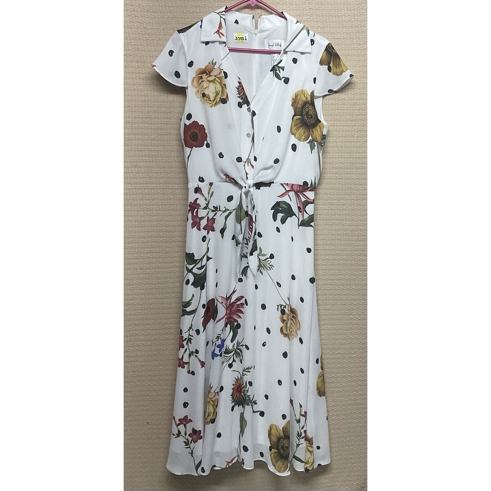 Joseph Ribkoff White Dots Floral Dress Sz 12 Fit And Flare Midi Tea Dress 222216